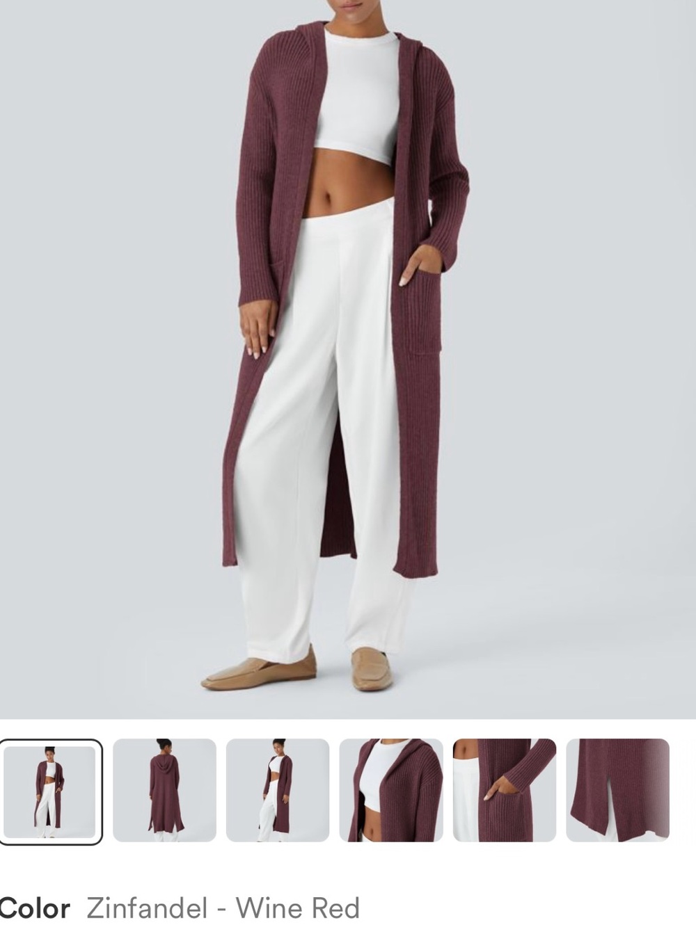 HALARA Hooded Longline Cardigan in Wine Red
